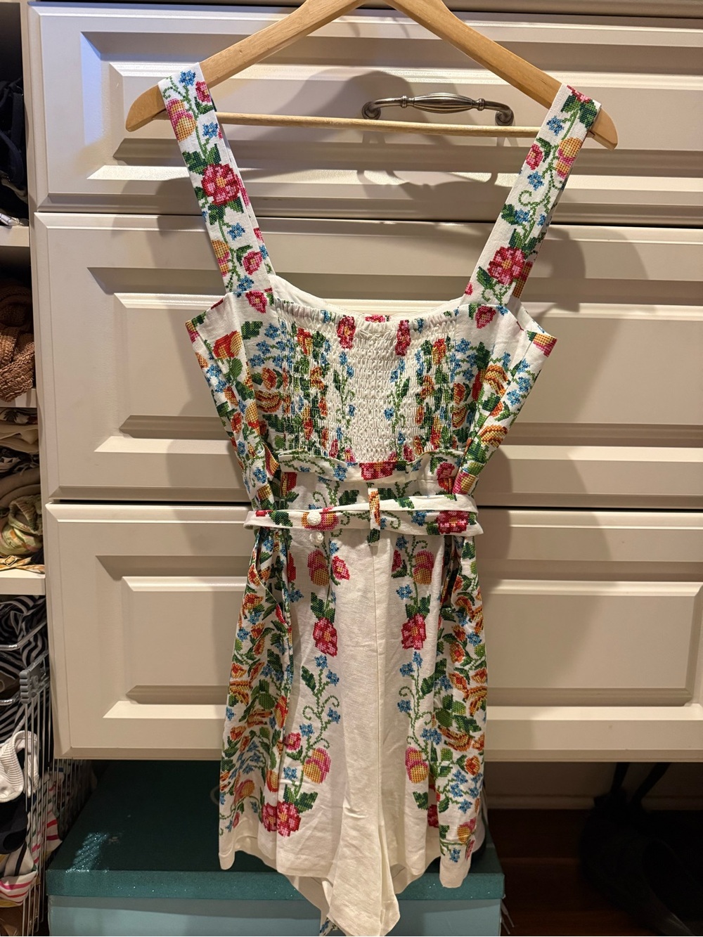FARM Rio White Floral Cross-Stitch Print Jumpsuit - Picture 2 of 5